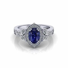 2Ct Oval Cut Simulated Sapphire Engagement Halo Ring 14k White Gold Plated