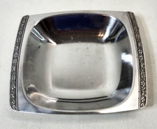 Vintage Stainless Steel 9.5" Serving Dish Bowl Etched Floral Design Japan