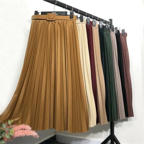 Damenmode Mittellang A-Linie Faltenrock Dame Langes Kleid Elegant Büro - Bild 4 von 29
