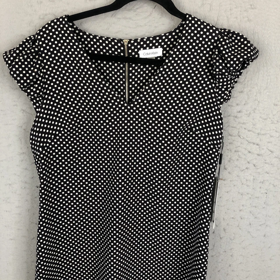 Calvin Klein Dress Womens 14 Black White Polkadot Knit Office Career Classic NEW - Image 2 of 4