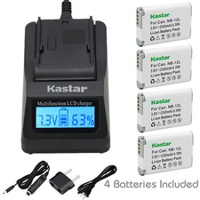 Kastar 4 Battery  Fast Charger kit for Canon NB-12L NB-12LH NB12L NB12LH CB-2LG