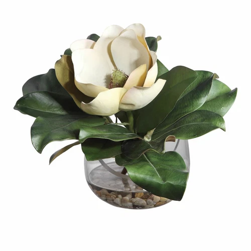 UTTERMOST 60144 CELIA SILK MAGNOLIA BLOSSOM ACCENT GLASS VASE WITH FAUX WATER - Picture 1 of 3