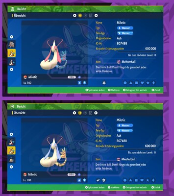 Milotic Shiny/ non shiny 6DV Lvl 100 EV/AP Set Pokemon Karmesin und Purpur