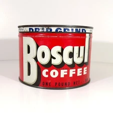 VINTAGE BOSCUL COFFEE 1 LB TIN KEY-WIND CAN CAMDEN NJ