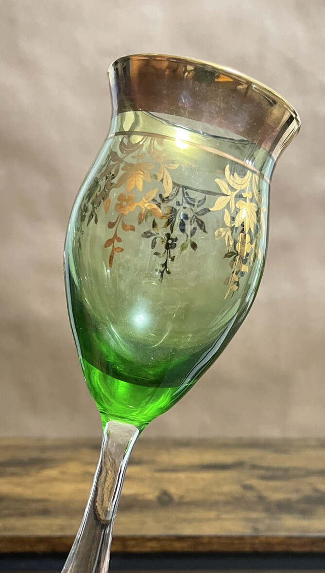 MURANO 36㎝ ムラノ 花鳥文 グリーン デカンタ ボトル 瓶 MURANO 36㎝ ムラノ 花鳥文 グリーン デカンタ ボトル 瓶