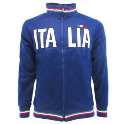 Felpa Italia Uomo Con Zip - Scritta E Scudetto Ricamati, Cotone 75%, Grigio O Blu, S-XXL - Foto 4