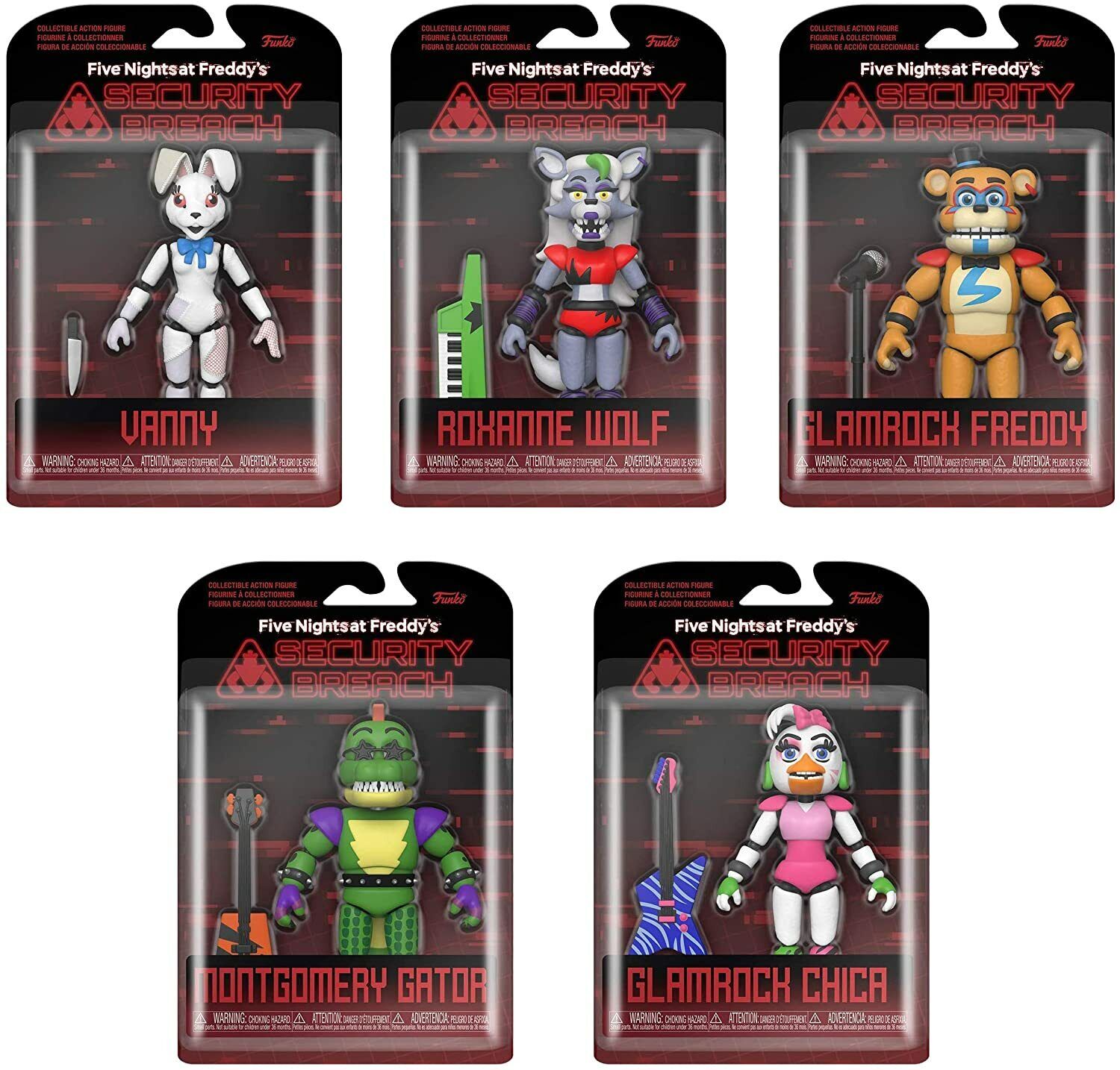 Funko Five Nights at Freddy's Security Breach Action Figure Set of 5 –  Glamrock Chica, Montgomery Gator, Roxanne Wolf, Vanny, Glamrock Freddy  Bundle