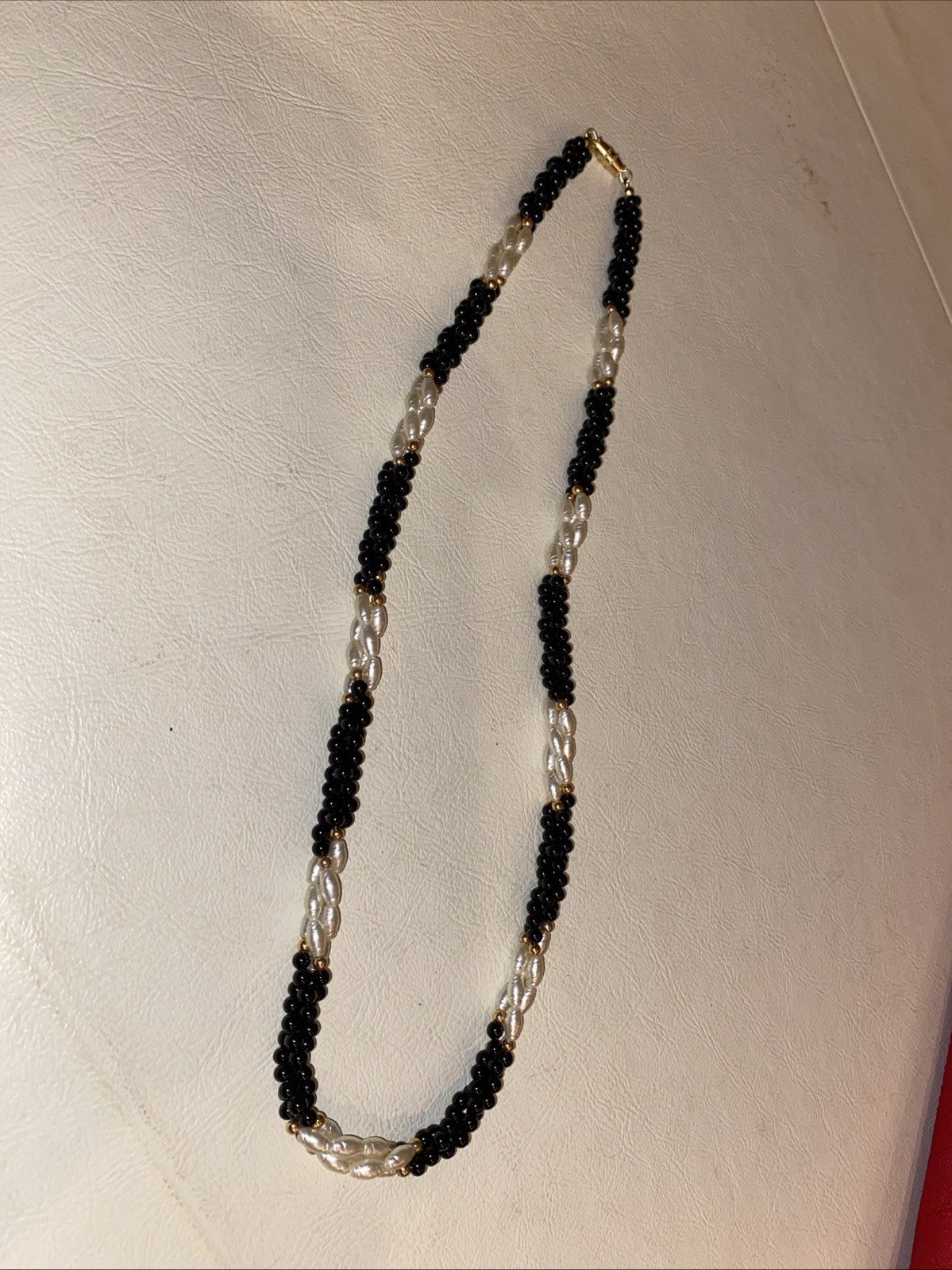 Vtg 3 Twisted Strand Freshwater Pearl Black And Gold tone Bead Necklace 22”