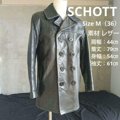 Schott Black Leather P Coat Pea
