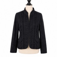 Chico s Black Floral Jacquard Jacket Womens Size 2 Cotton Hook Eye Lined Blazer