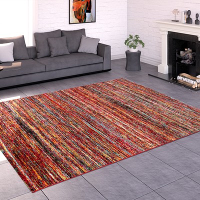 Teppiche Modern Wohnzimmer Teppich Spezial Melierung Rot Multicolour Meliert