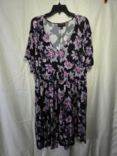 Lane Bryant Floral V Neck Midi Dress Plus Size 18/20 Black Pink Rayon Blend