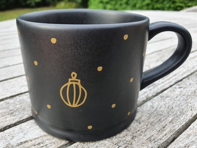 Starbucks Christmas Mug - 2016 Matt Black Gold Bauble Design 12 floz