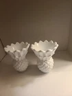 Set Of 2 Vintage Milk Glass Pineapple Candlestick Holders  White 4" Tall