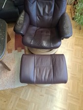 Stressless Sessel mit Hocker, Leder, Dunkelbraun, Liegefunktion