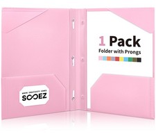 1 Pack Plastic Folder, 2Pocket Folders with Prongs