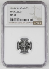 Canada 1995 $5 1/10 Oz Platinum Maple leaf Uncirculated Coin NGC MS69 GEM BU 2399.90 per troy oz