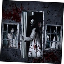 3 Pcs Halloween Door Covers Window Ghost Poster, Female Ghost