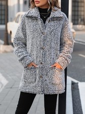 Womens Teddy Bear Fleece Fluffy Furs Warm Coat Cardigan Jacket Button Up Outwear