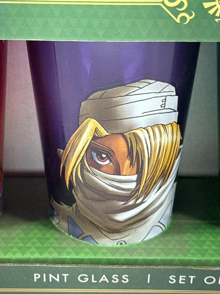Juego de vasos de pinta Legend of Zelda Ocarina of Time 4x 16 oz Link Zelda Sheik Ganondor Foto 4 de 4