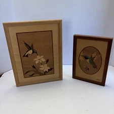 HUDSON RIVER INLAY PICTURES (2)- HUMMINGBIRD - WOOD MARQUETRY by NELSON 10X13