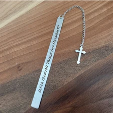 Religious Christian Metal Bookmark Cross Charm With God All Things Are Possible
