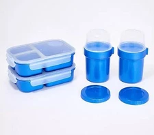 LocknLock S/2 Bento Boxes w/(2) Double Interlocking Containers K98266 Denim Blue