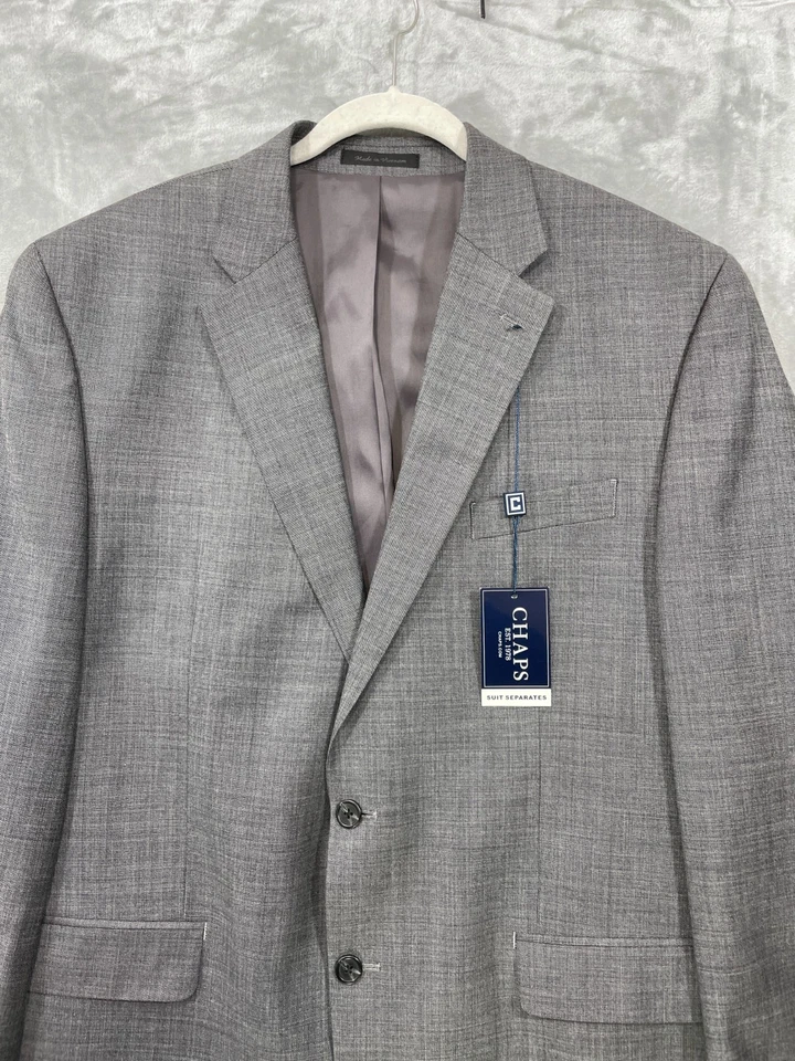 NEW Chaps Men's Size 44 Long Blazer Sport Suit Coat  Grey 2 Button 100% Wool NWT - Image 3 of 4