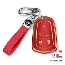 For Cadillac Key Fob Cover with Keychain TPU Protector Suitable for Red