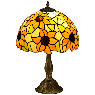 HOMCOM Buntglas Tischlampe, handgefertigte antike Nachttischlampe