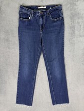 Levis 724 Jeans Womens 28 Blue Dark Wash Denim High Rise Straight Stretch Fringe