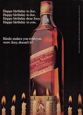 Johnnie Walker Scotch Whiskey Red Label Print Ad Pinup Happy Birthday Joe Joey