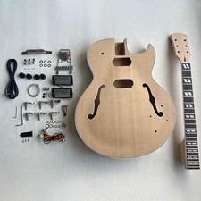 DIY 6 String LP Electric Guitar Kit Unfinished Mahogany Body Semi Hollow CR Part