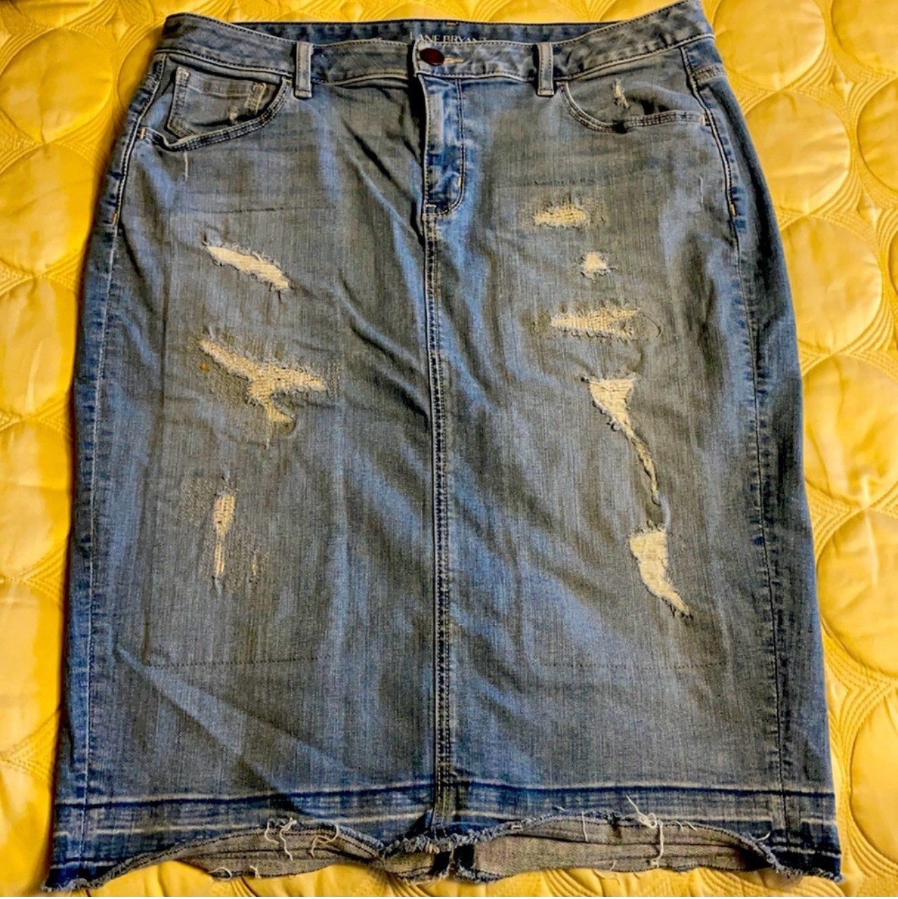 Lane Bryant Distressed Denim Midi Skirt Plus Size 18W deconstructed hem