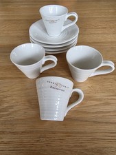 Portmeirion Sophie Conran White Oak Tea Cups And Saucers  x 4 sets. Excellent.