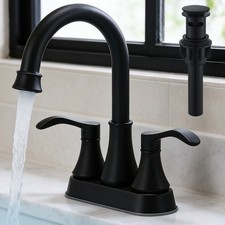 4'' Centerset Black Bathroom Sink Faucet 2 Handle 3 Holes Swivel Basin Mixer Tap