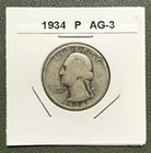 1934-P Washington Quarter -  Heavy Motto - CoinSnap AI Grade AG-3  - 90% Silver