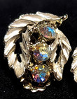 1950's Lisner Style Costume "Clip On" AB Rhinestone Cluster Gold-Tone Earrings — photo 4