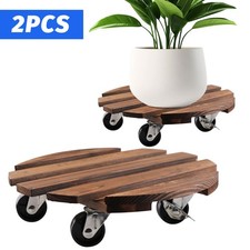 2 Pack 10" Plant Caddy with Wheels, Rolling Plant Stand 220 LB Heavy Duty Wooden