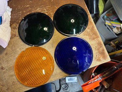 4 KOPP Glass 5-5/8''  Railroad or Traffic Signal Lenses Blue Amber 2 Green Ribbed