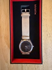 MVMT Los Angeles Quartz Watch Water-Resistant Date Black Dial Beige Strap