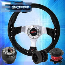 Black Fusion Style Steering Wheel + Quick Release + Extender For 96-15 Civic