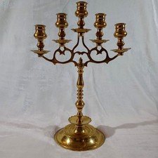 Vintage Solid Brass Candelabra 5-Arm Candelabra 15  European 5 pound Rich Patina