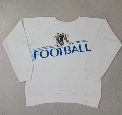 Pullover Crewneck Sweatshirt Vintage 1990er Printed Football 50% Baumwolle Weiß S