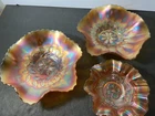 Vintage Lot 3 Marigold Carnival Irridescent Glass Scallop  Dish Bowls 9.5"/ 7"