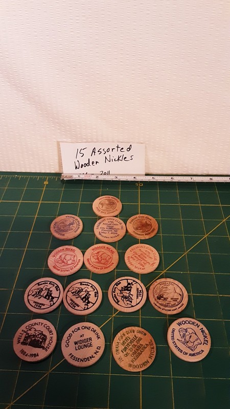  15 VINTAGE WOODEN NICKELS Assorted Locations Some Duplicates Nebraska Locations