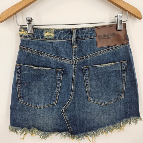 New One Teaspoon Denim Trucker Mini Skirt Womens 22 Dirty Indigo Mid Waist Blue - Picture 4 of 7