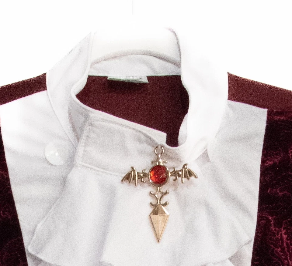 Вампир жилет темно-бордовый белый высокий воротник ярусный передний амулет наряд для мальчиков комплект размер S - Изображение 4 из 4