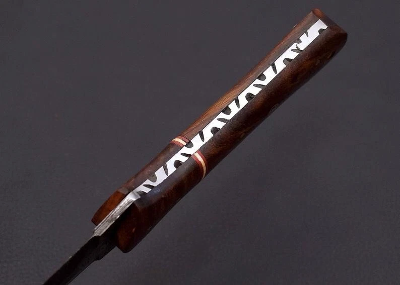 Cuchillo de bota daga de acero Damasco militar de doble filo V42 mango de madera-x74 Foto 3 de 4