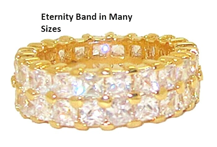 Anillo banda eternidad ancho placa oro amarillo 2 filas circonita infinita 18kt talla 6 NUEVO Foto 2 de 4